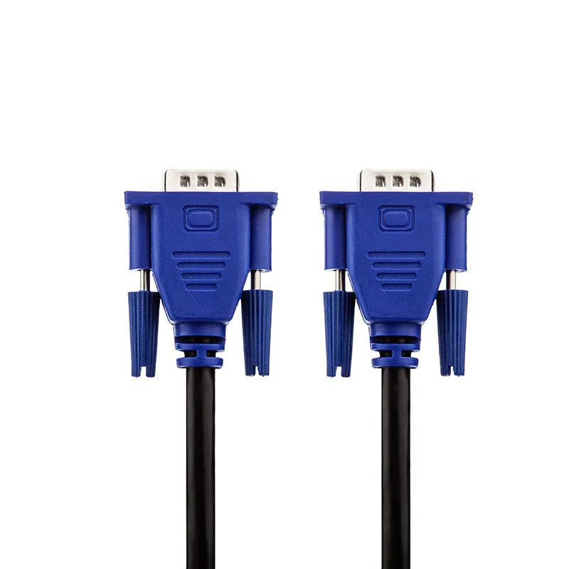 Black VGA cable with blue moulded connectors, 1.5 metres long, for connecting a computer to a monitor or TV.
