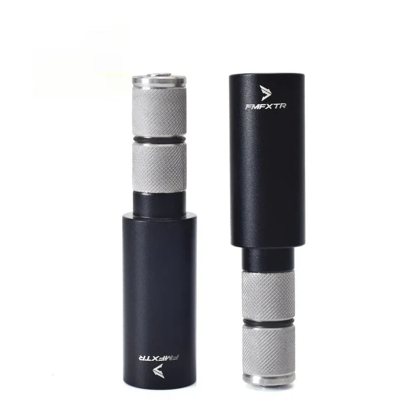 Silver aluminium alloy bicycle handlebar extension rod showing folding mechanism and adjustable length
