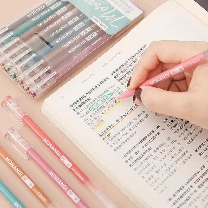 Set of nine retro gel pens with 0.5mm needle tips in Japanese-inspired colour themes