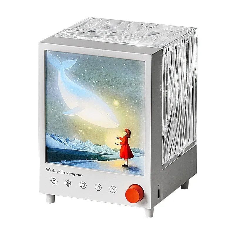 Aurora Treasure Box projection lamp with Star Sea Whale light pattern and Bluetooth speaker functionality