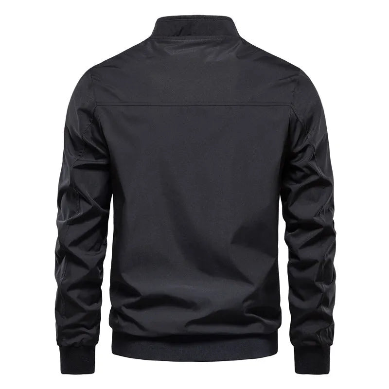 Men's slim-fit casual thin jacket in solid colour on a hanger.