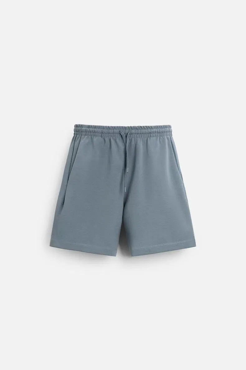 Men's loose double-sided texture short sleeve t-shirt and matching shorts leisure set in polyester fabric