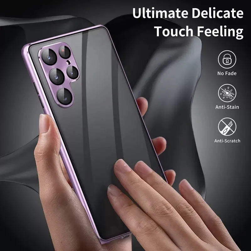 Black metal magnetic phone case with peep-proof mirror for Samsung Galaxy S24 Ultra