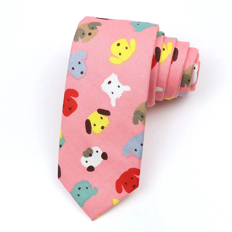 Korean style narrow cotton bow tie with cartoon print pattern in casual men's accessory
