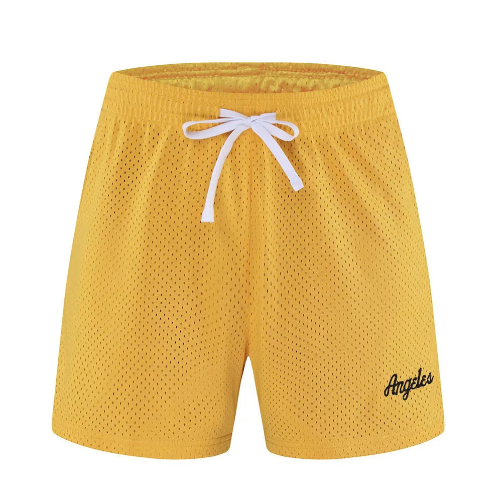 Men's double-layer mesh shorts in various colours for summer sports and leisure wear
