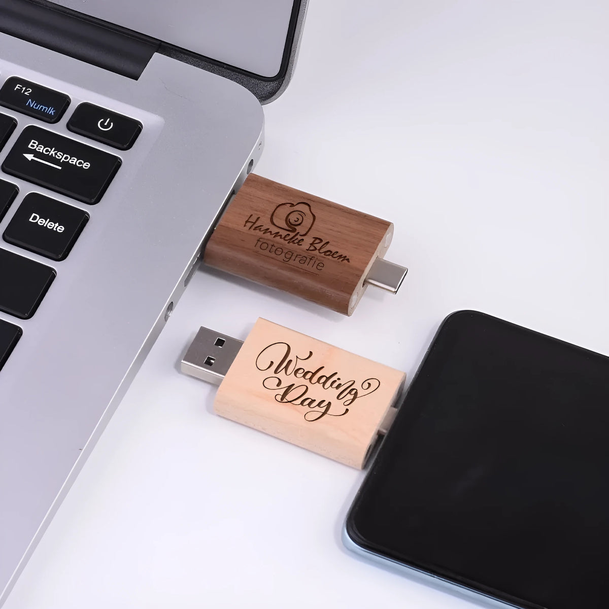 Wooden USB flash drive with Type-C and USB interfaces in Maple wood finish