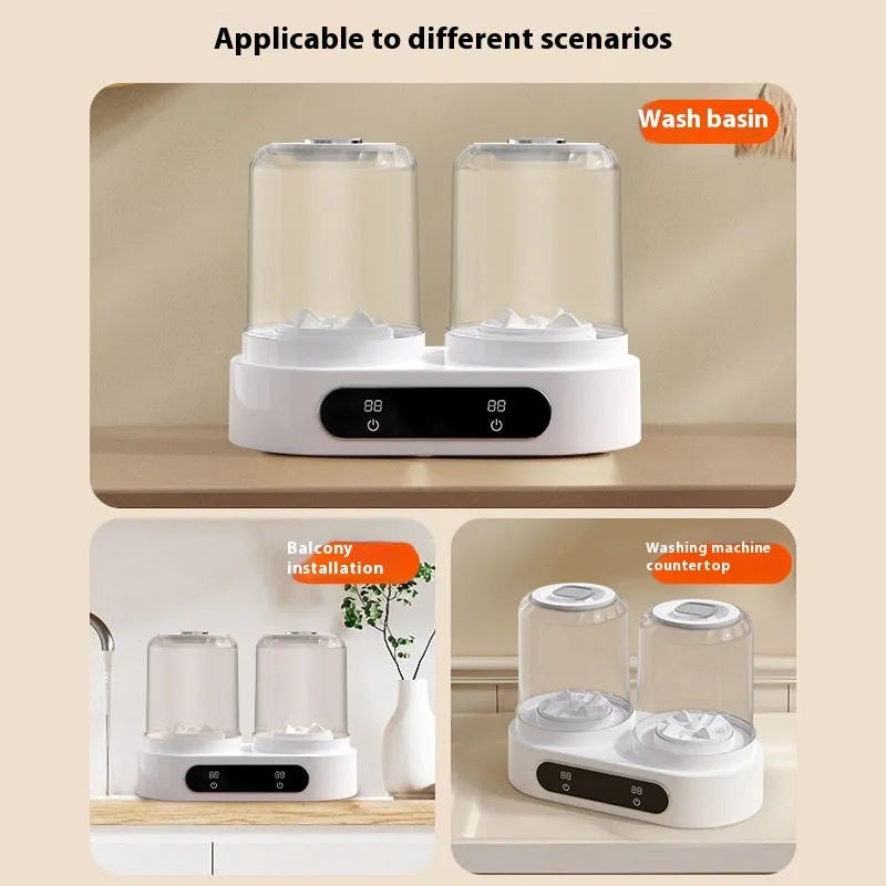 White double bucket mini underwear washing machine with USB power port and mechanical timer