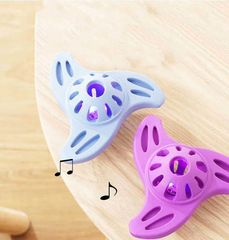 Blue boomerang-shaped dog chew toy with molar-inspired edges for medium and large breeds