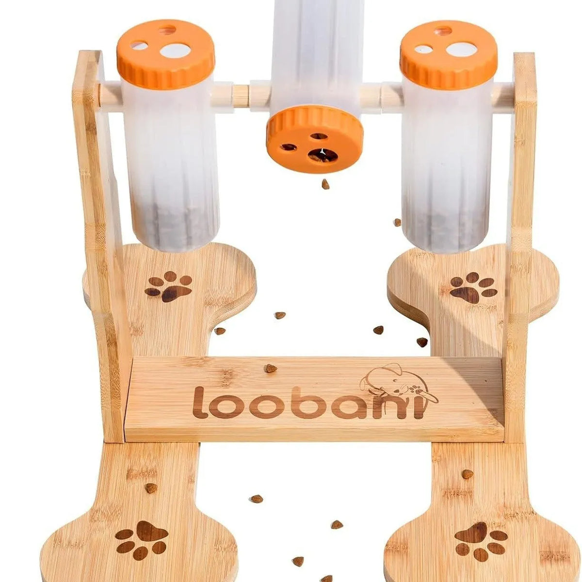Wood colour dog puzzle toy measuring 31x30x20cm with interactive food dispensing design
