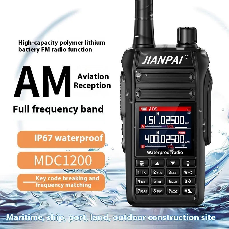 Black waterproof aviation headset with dustproof plastic shell and complete accessory kit