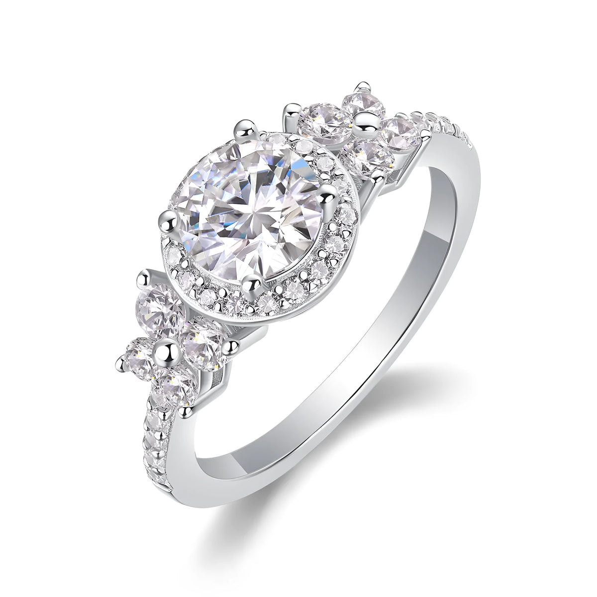 1 carat moissanite wedding ring set in S925 silver with platinum plating, sizes 5 to 9, gift box and GRA certificate