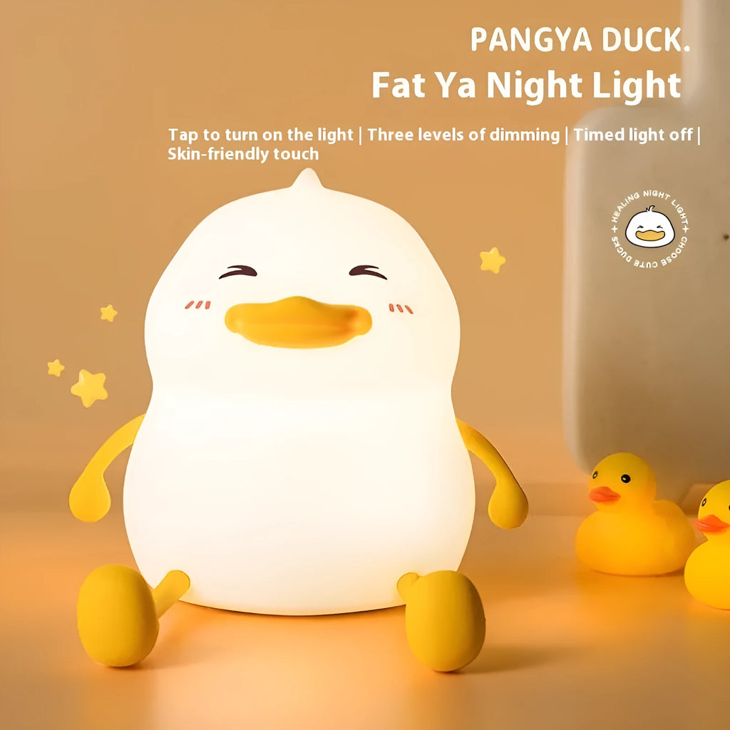 Chubby silicone pet night light desk lamp with integrated phone holder showing dimensions 108x104x128mm