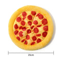 Yellow teddy bear dog chew toy with pizza design details for interactive play and dental care