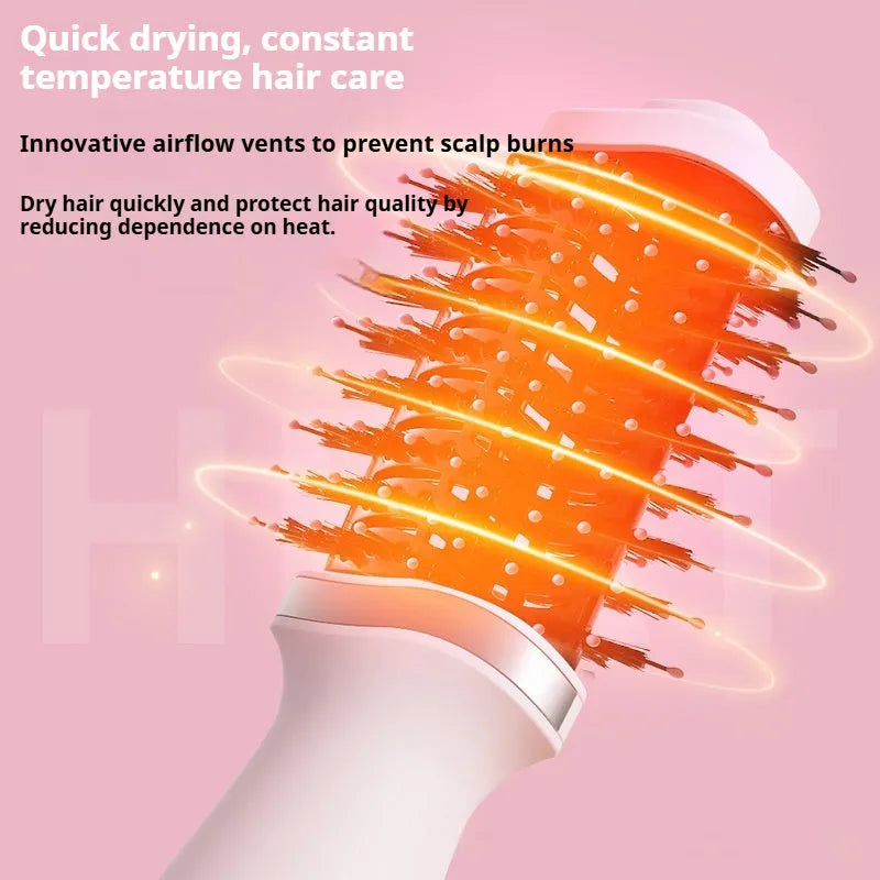 Pink multifunctional hair dryer with integrated hair curling comb attachment, model YZM-8015