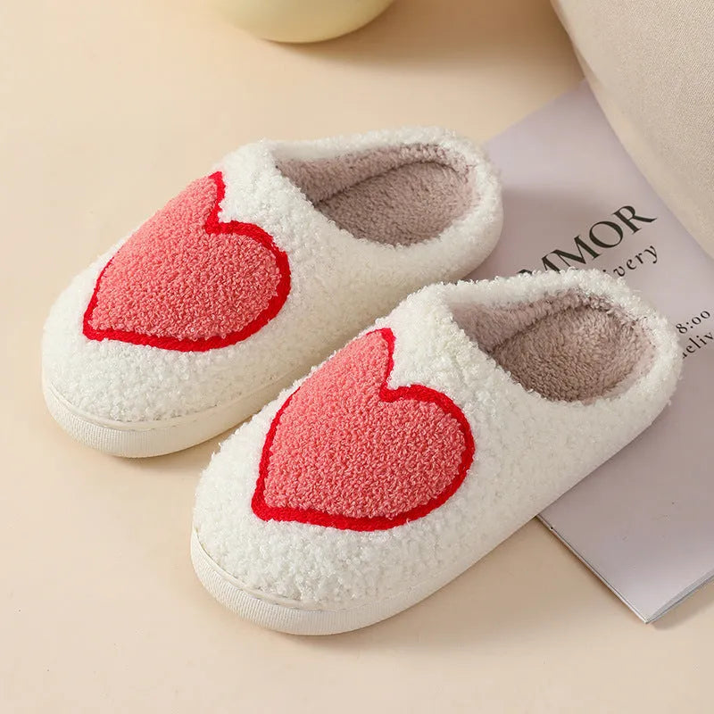 Women's plush cartoon love style home slippers with PVC non-slip soles in five colour options