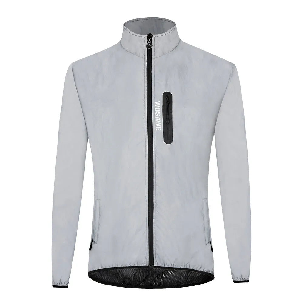 Silver windproof polyester long sleeved top coat displayed in European size 3XL with wind resistant fabric texture
