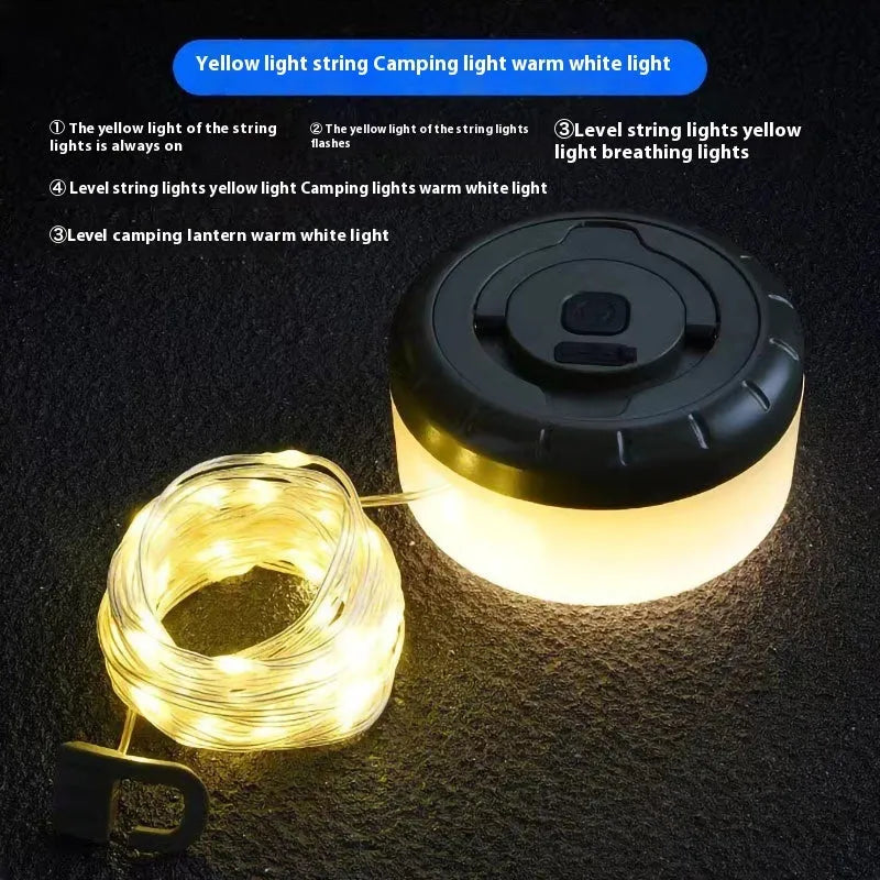 USB rechargeable outdoor tent string lights with 30 bead LEDs on 8 metre cable