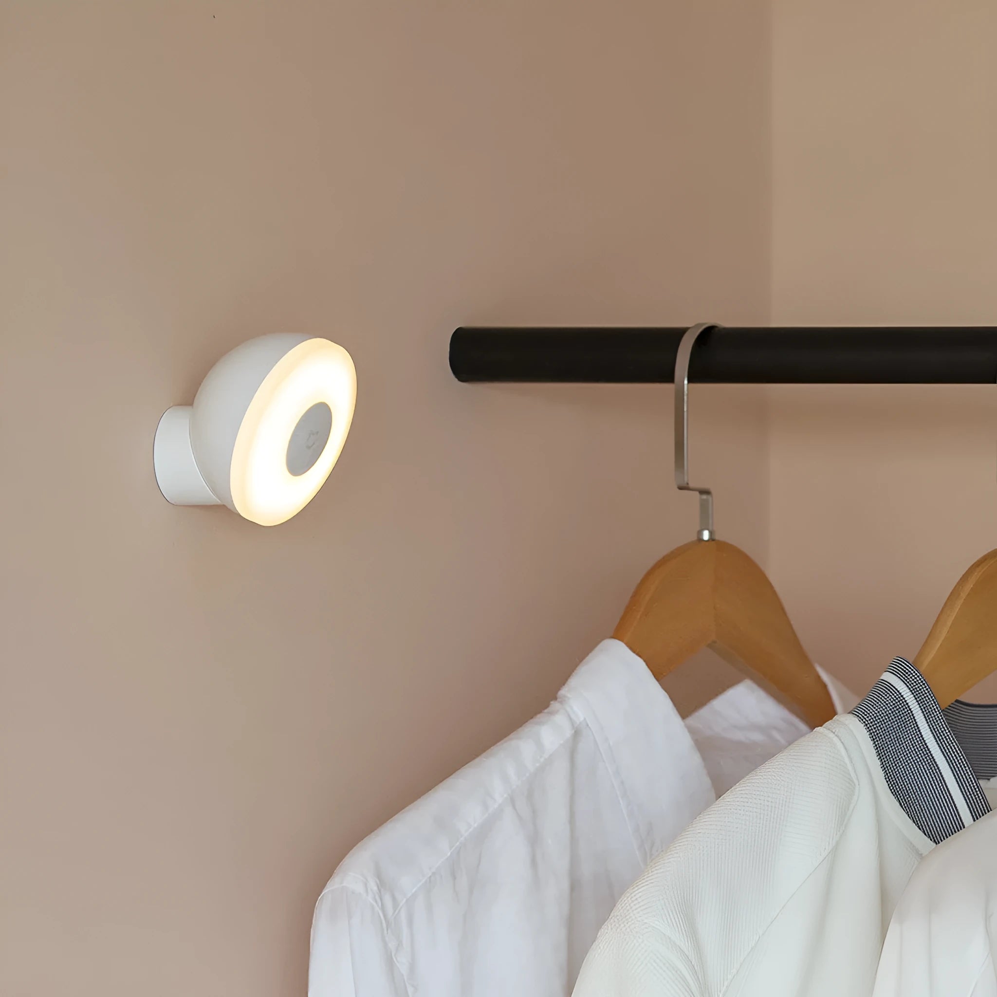 White Mijia Bluetooth bedside lamp with human body induction on a nightstand.
