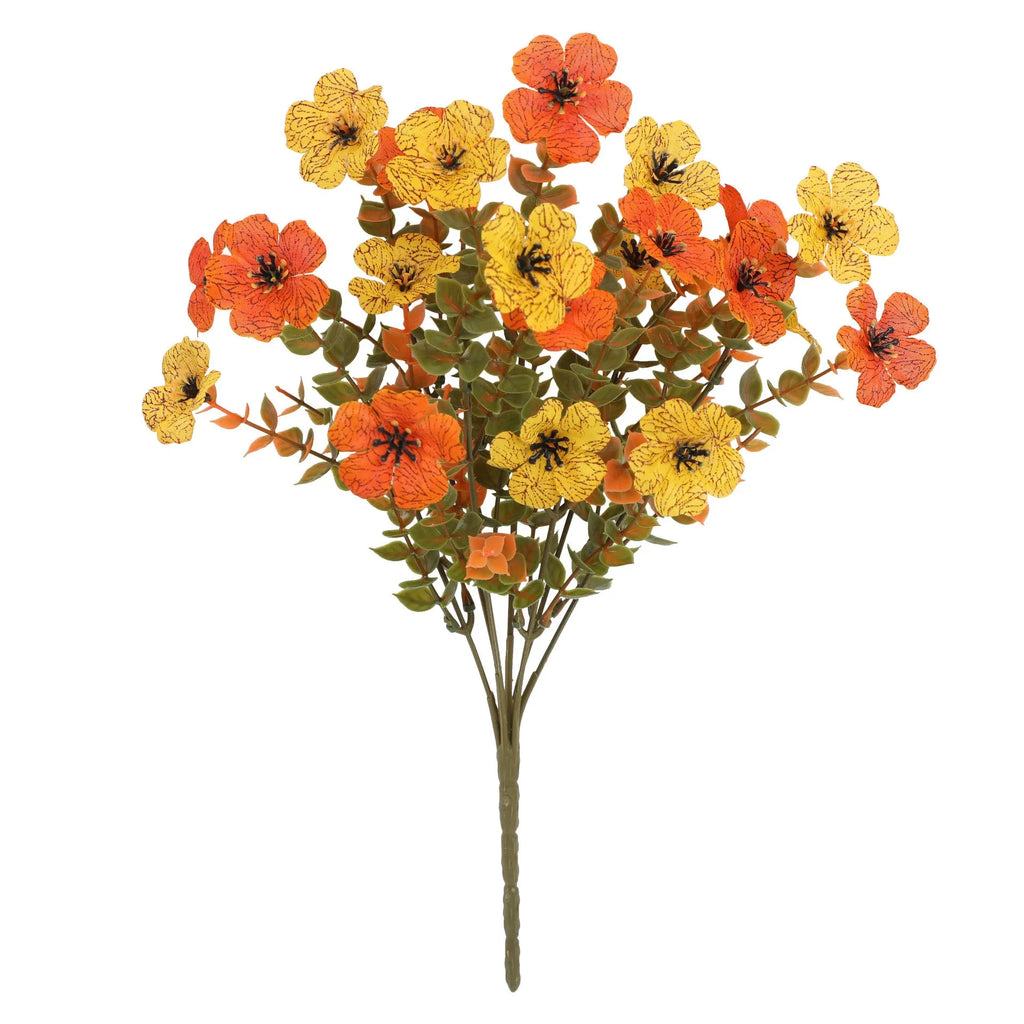 Artificial flower bouquet in autumn orange, red, and yellow colours for home and event decoration.