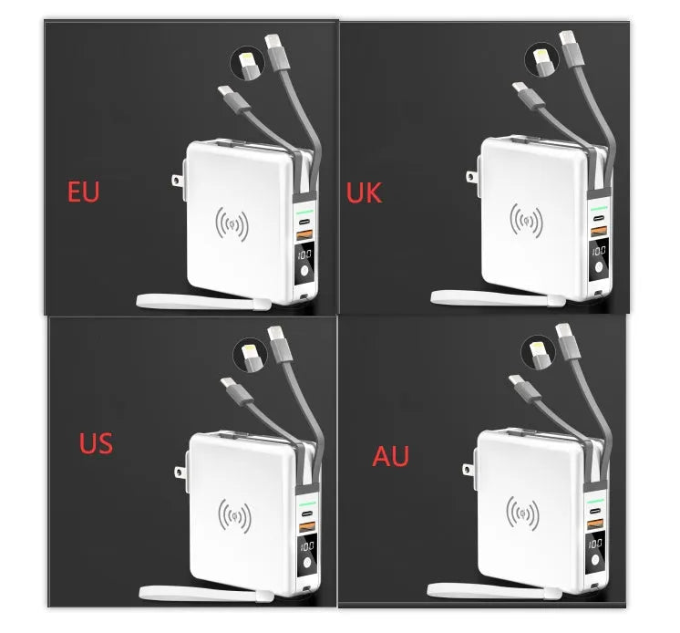 Super QI wireless charging PD20W fast charging power bank with built-in plug