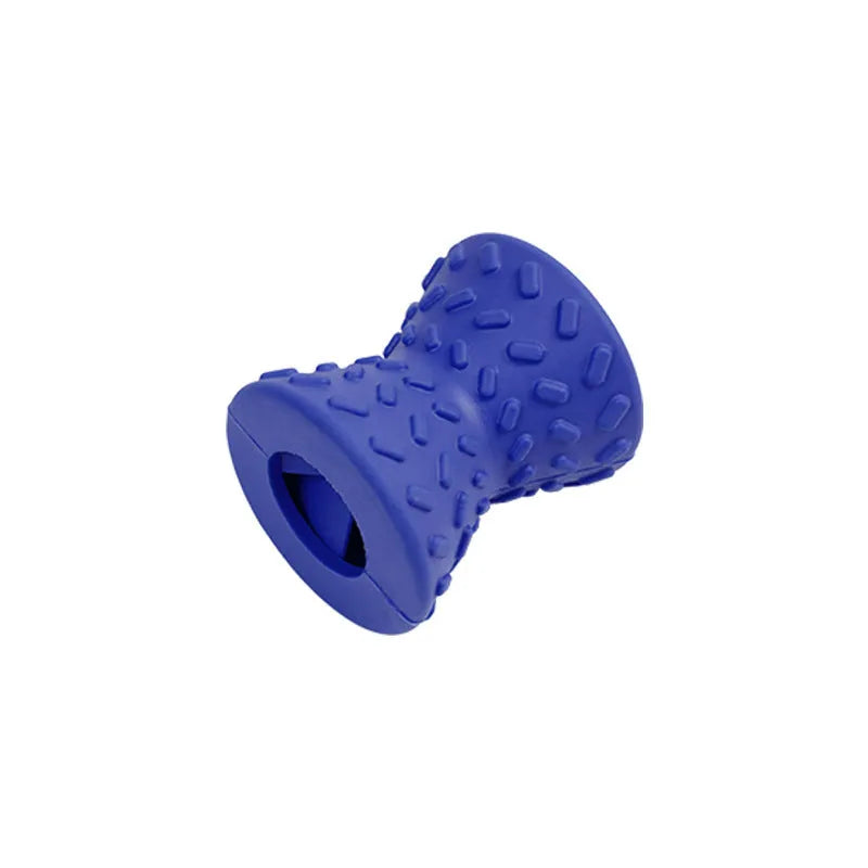 Natural rubber treat dispensing bone toy for dogs in blue, green or purple colours