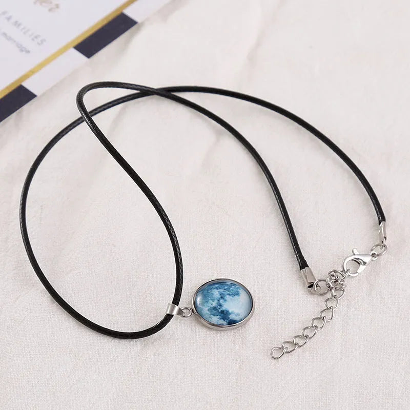 Christmas moon night sky luminous pendant necklace with glass constellation design on alloy chain