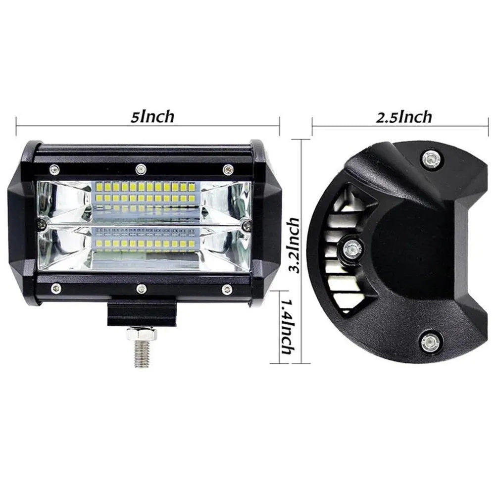 Black 5-inch LED work light with aluminium alloy housing and bracket mount for off-road vehicles