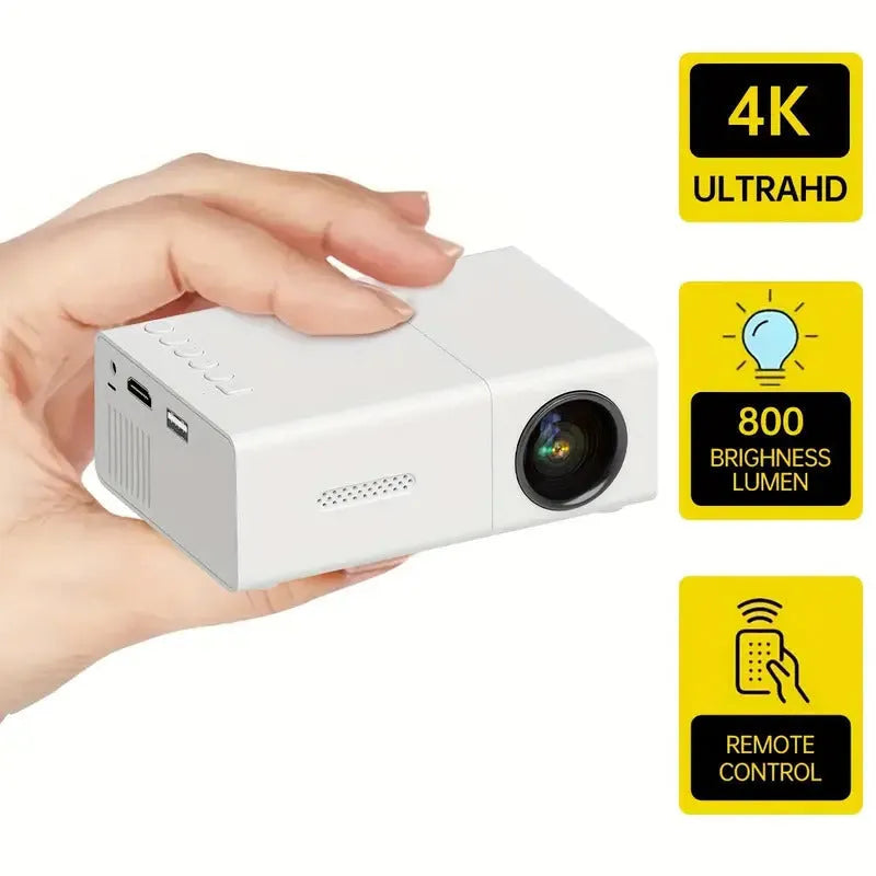 M100 mini LED projector in white or black colour projecting 100-inch image for home cinema