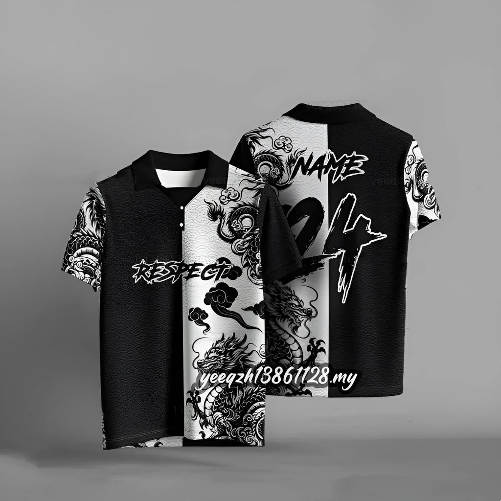 Black loose fit T-shirt with 3D printed graphic design, short sleeves, available sizes S to 6XL