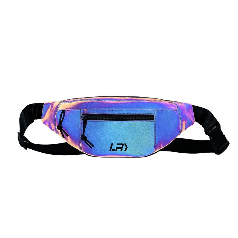 Blue crossbody cycling bag with reflective strips and open pocket design