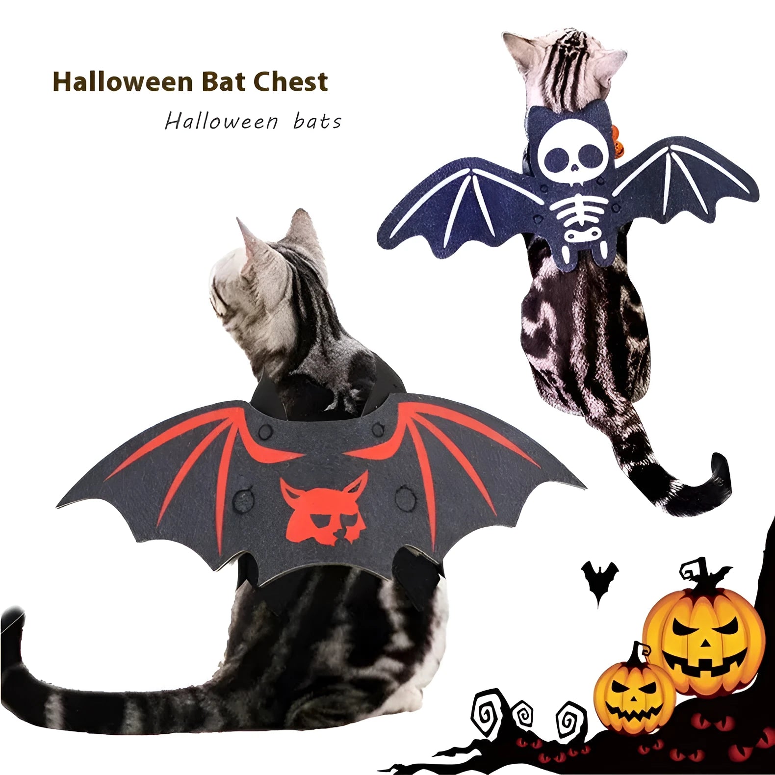 Halloween batwing costume for cat in felt fabric with tie closures