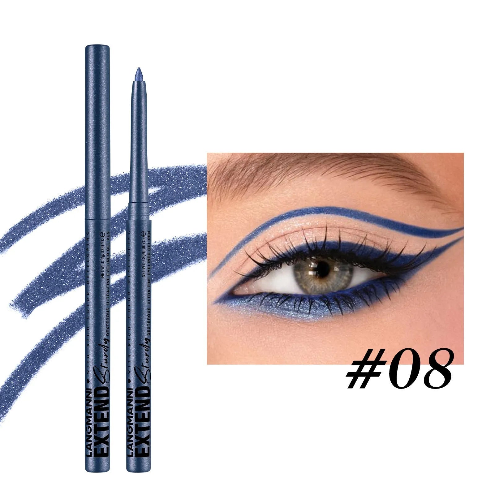 12 colourful gel glitter eyeliner pencils set showing matte metallic and pearl finishes