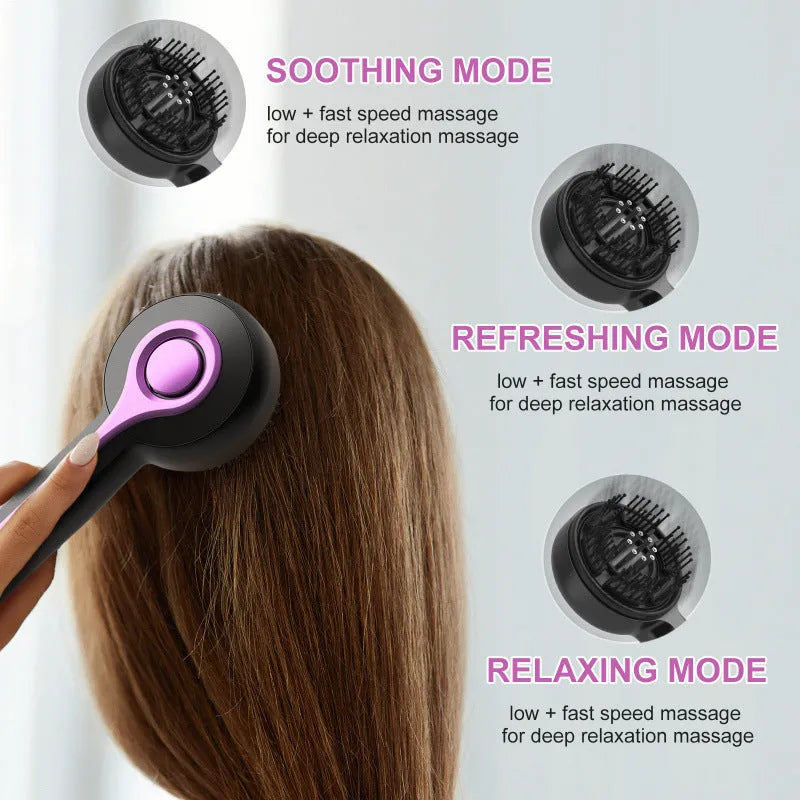 Black anti-leak hair brush massager with USB charging port and mechanical speed controls