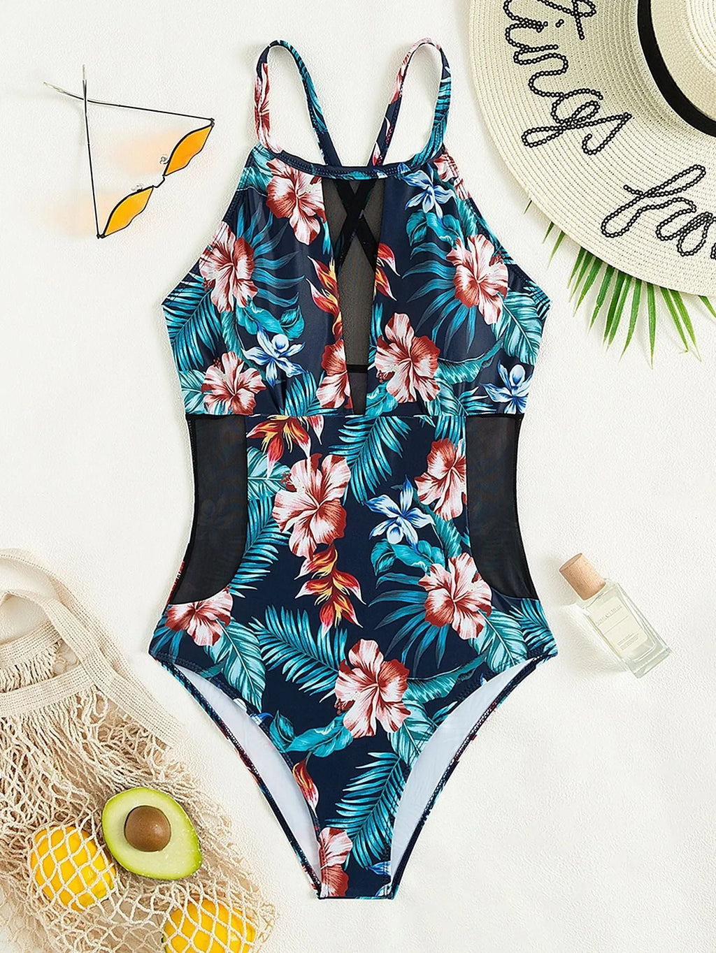 Women's deep V-neck one-piece swimsuit in polyester with solid, gradient, or printing pattern options