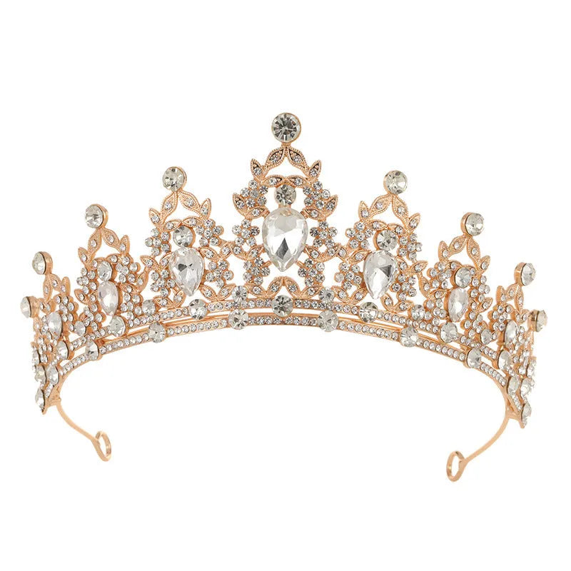 Alloy baroque bridal crown headdress with diamond treatment in a silver and white diamond colour.