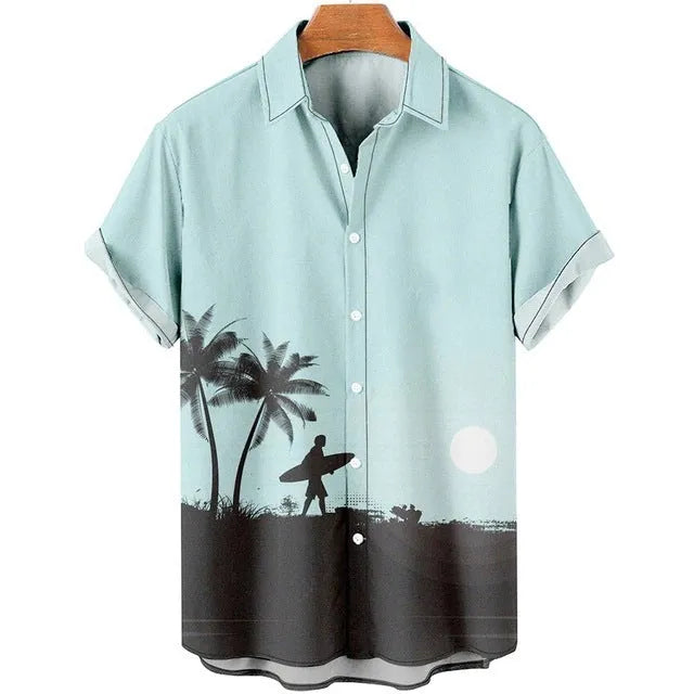 Men's slim fit beach shirt with 3D floral digital printing in polyester fabric