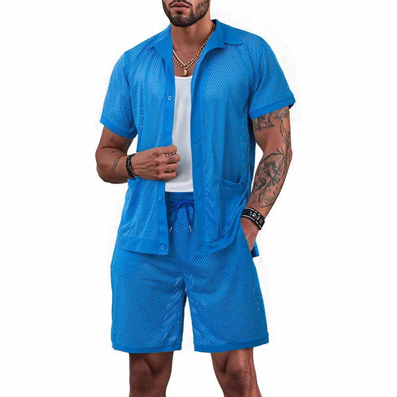 Women's Beach Hawaii design short-sleeve cardigan and shorts co-ord set in multiple colours