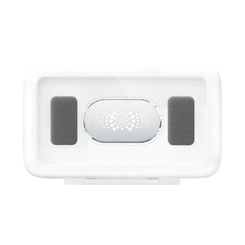 Waterproof plastic phone holder for shower with touch screen in black, pink, or white mounted on bathroom tile