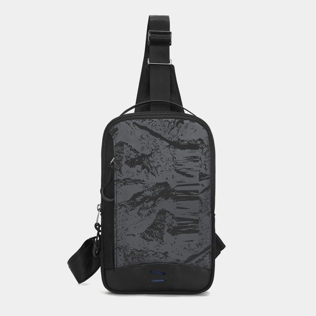 Casual black TPU waterproof chest bag with single strap and square vertical shape.