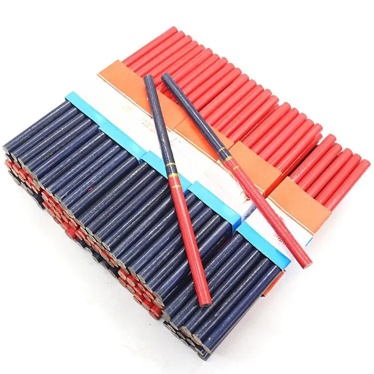 Pack of 10 red and blue two-colour carpenter's pencils with wooden shells