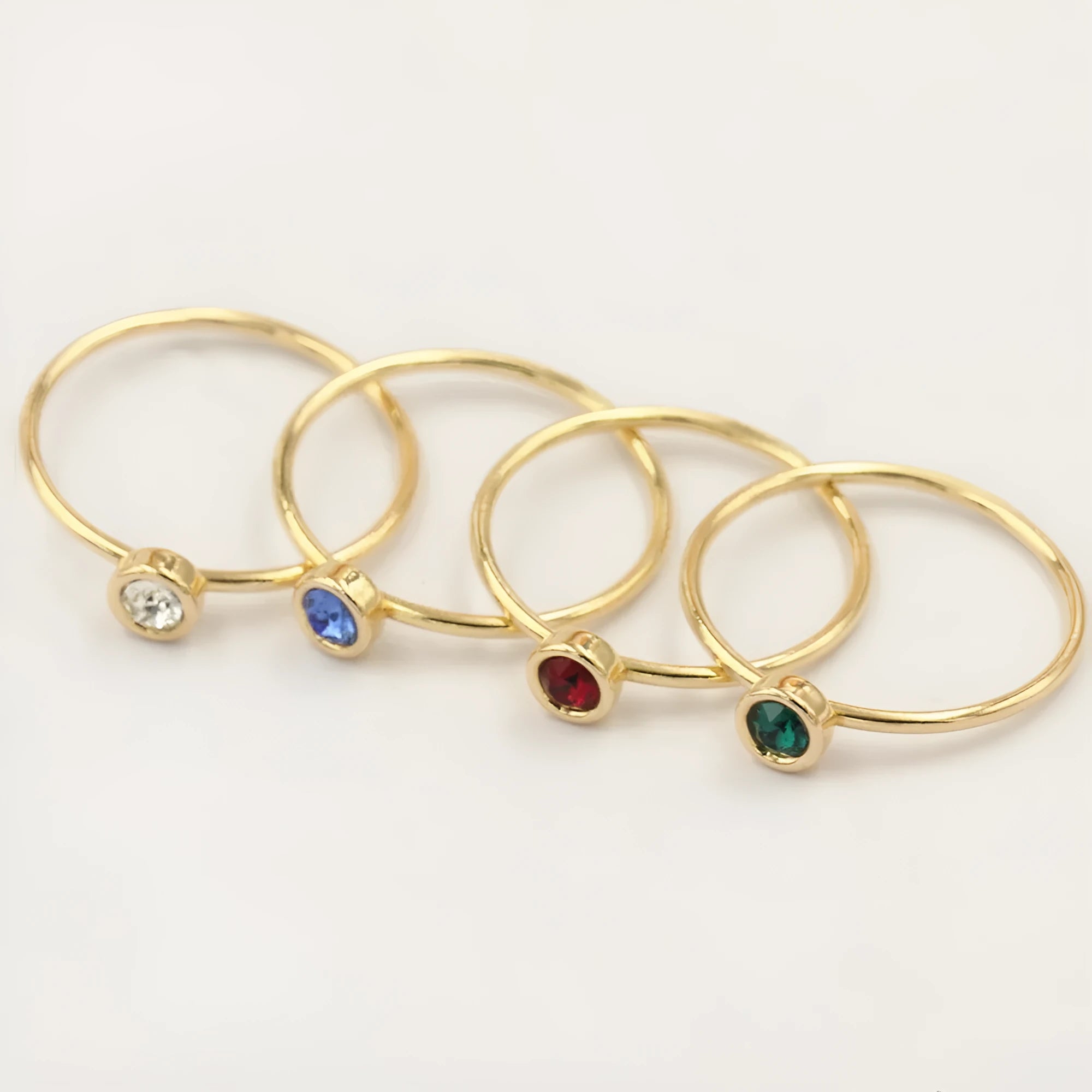 Women's copper knuckle ring with 14K gilded GF zircon DIY ornament accessories in green, blue, dark red, and white colour options.