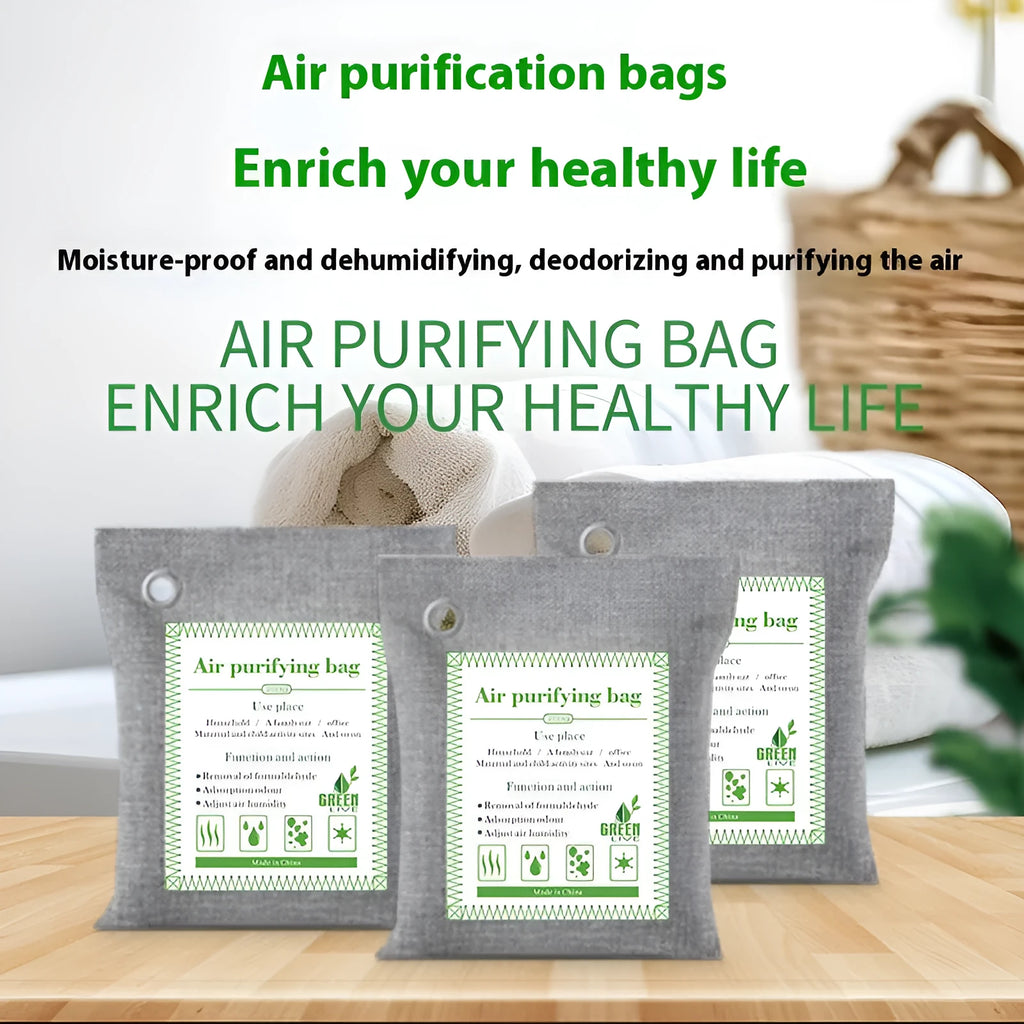 Sewn fabric bag filled with bamboo charcoal for formaldehyde removal and air purification.