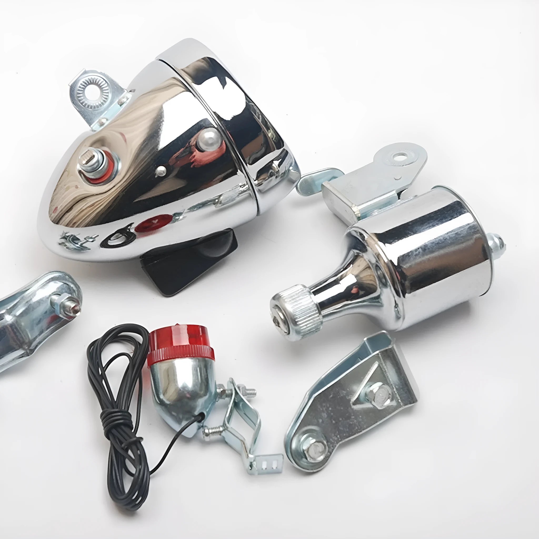 Silver bicycle dynamo generator light with friction drive mechanism and waterproof housing for 12V lighting systems