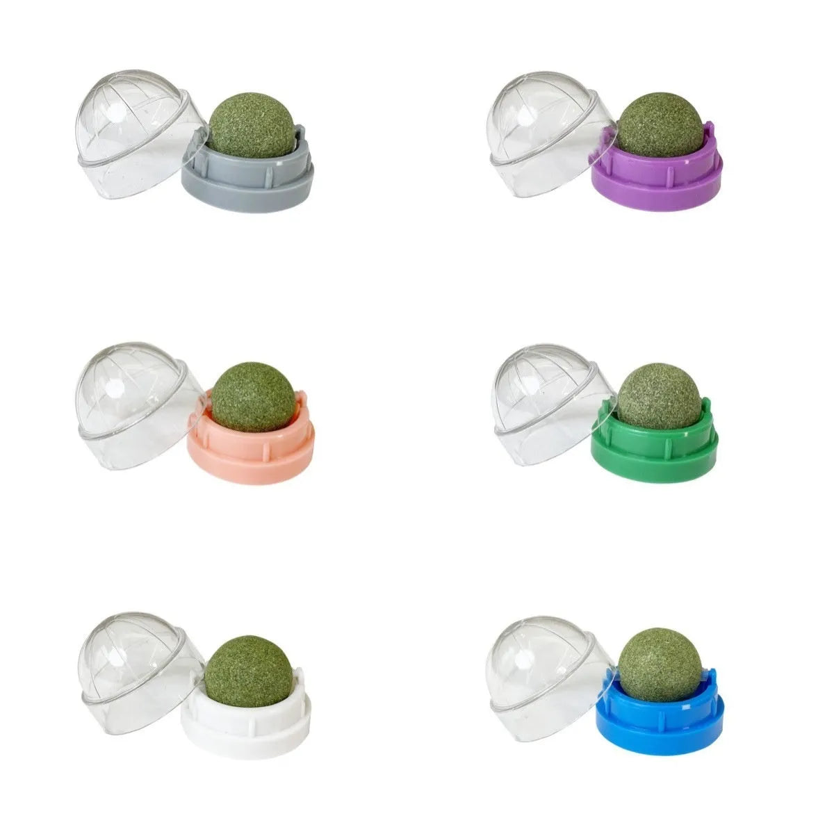Plastic catnip ball dental toy with cleaning ridges in multiple colour options