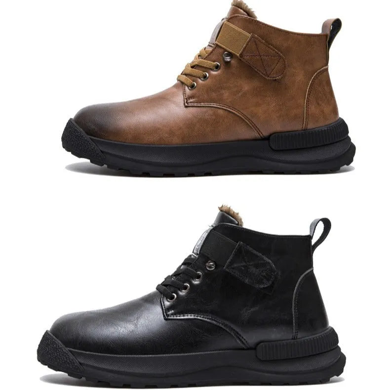 Black Martin platform boots with velvet-style artificial PU upper and rubber sole