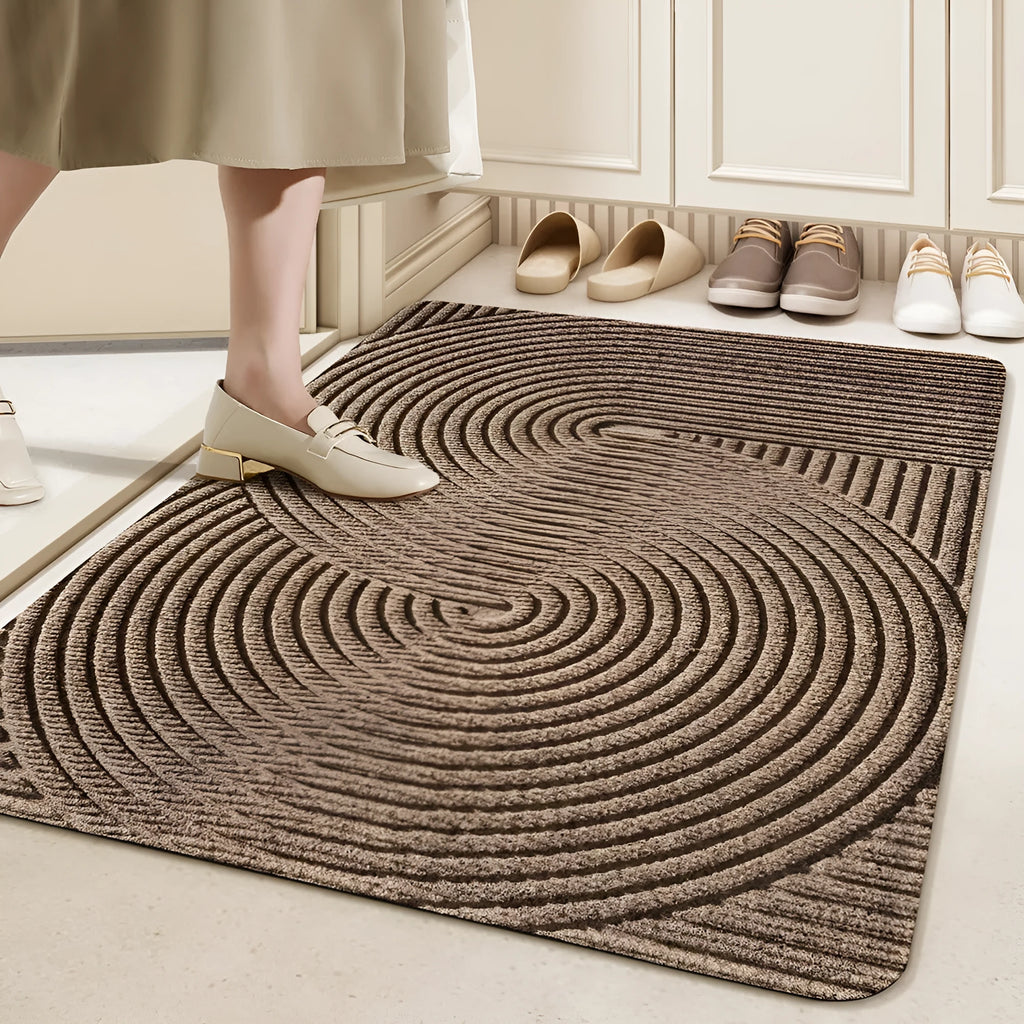 Cartoon anime pattern diatom oil floor mat with wire ring edge in alien shape available in green grey blue and khaki