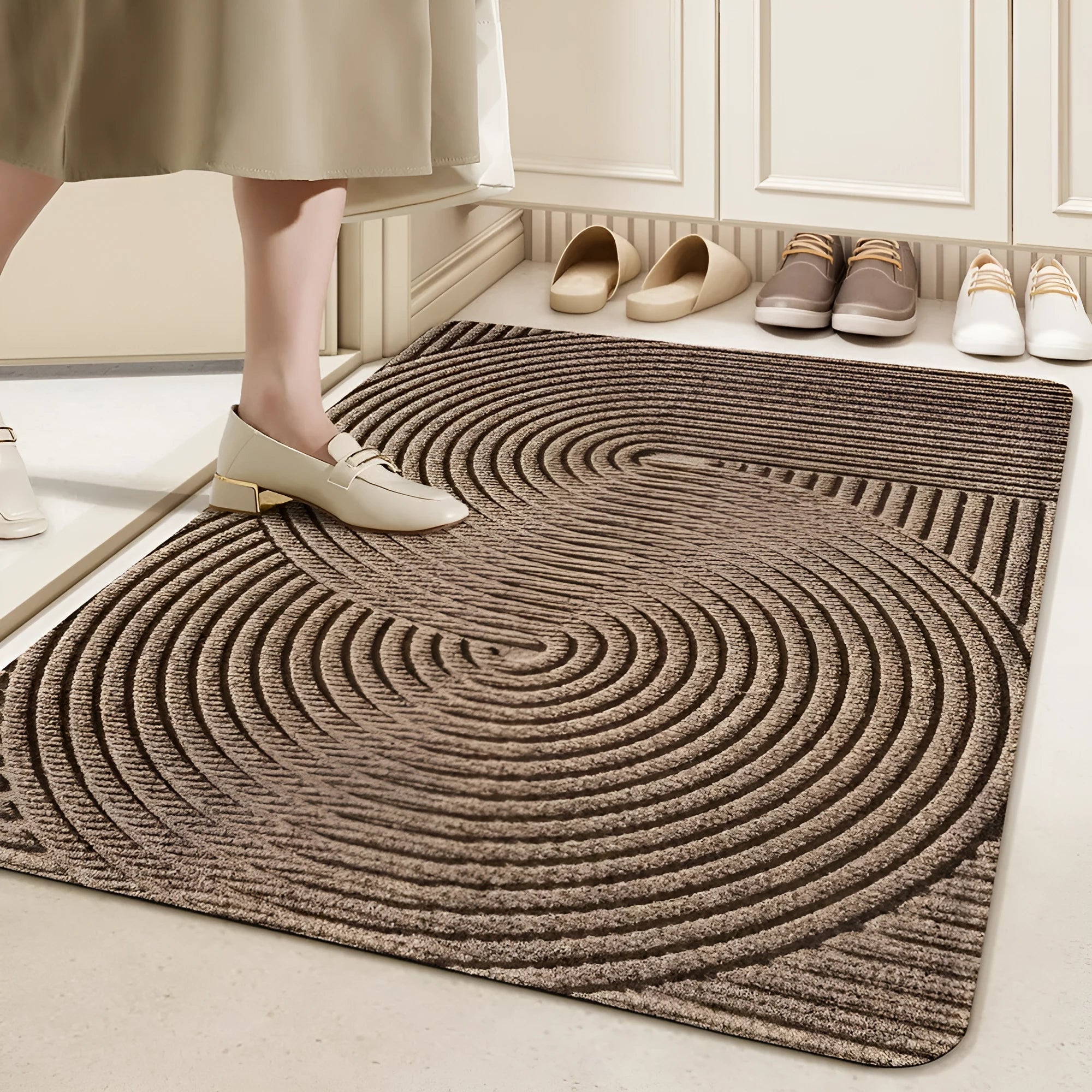 Cartoon anime pattern diatom oil floor mat with wire ring edge in alien shape available in green grey blue and khaki