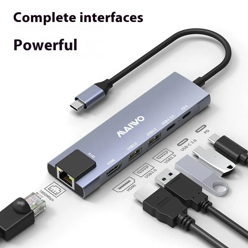 Aluminium Steam Deck docking station with HDMI, Ethernet, and USB ports on a desk
