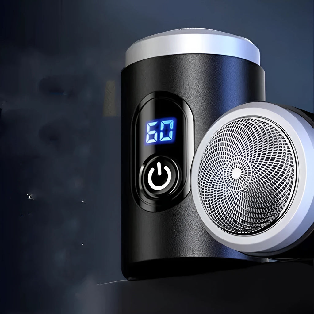 Black mini portable rechargeable shaver with LED display and brushless motor available in metal or plastic style