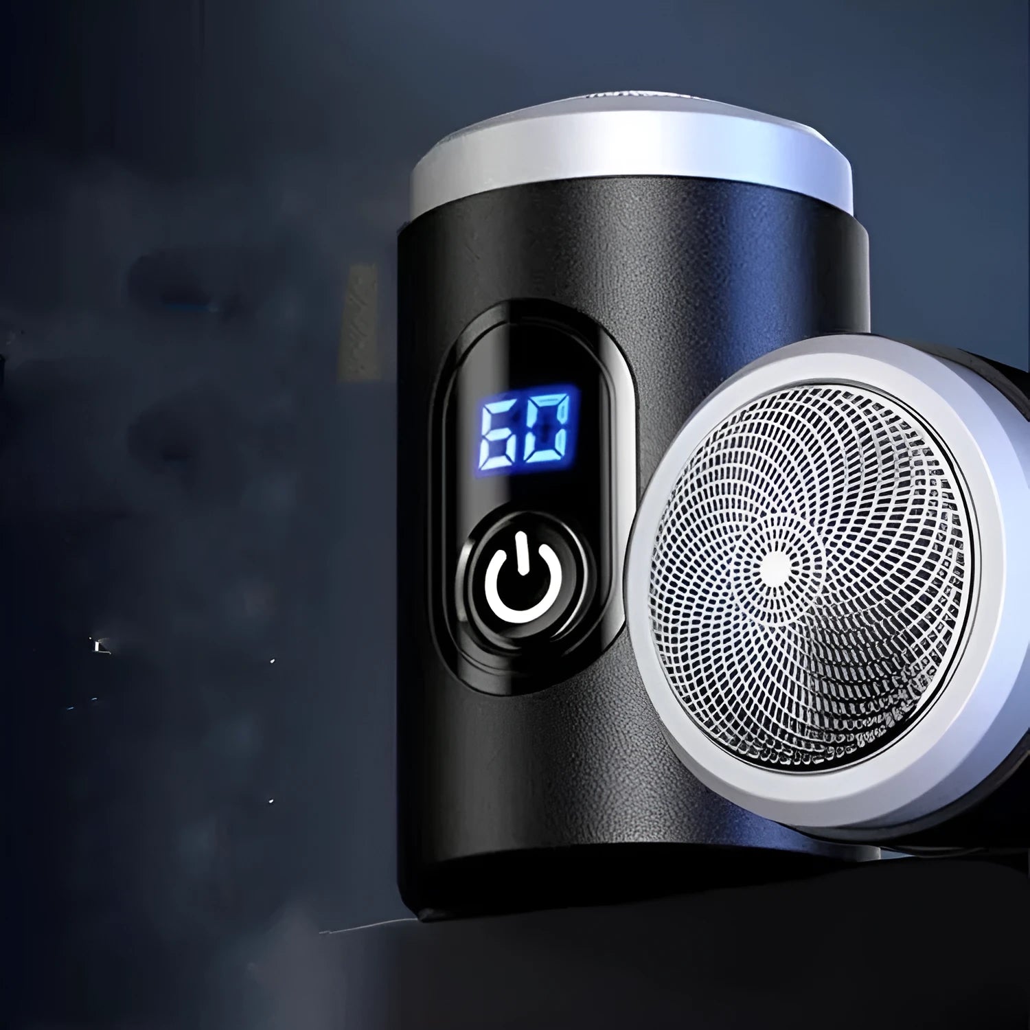 Black mini portable rechargeable shaver with LED display and brushless motor available in metal or plastic style